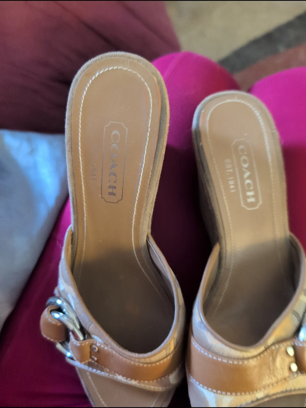 Coach Women’s Tan Leather Slide Sandals